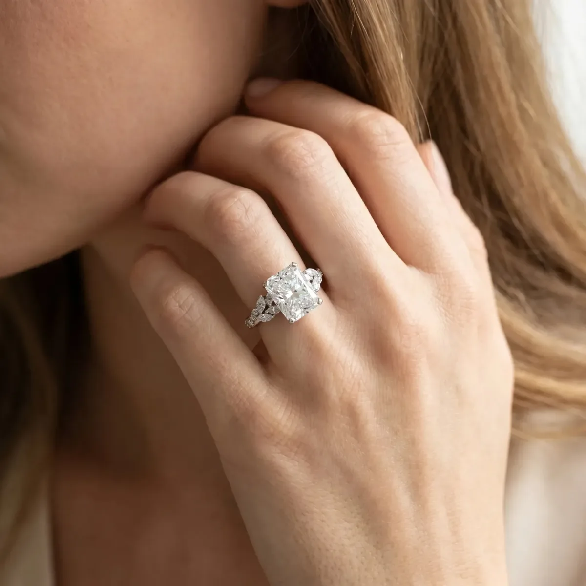 Radiant Cut Solitaire Marquise Twist Band with Six-Prong Setting Platinum