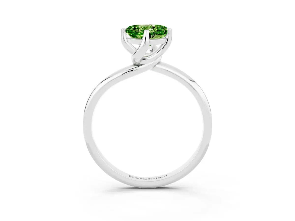 Heart Cut Peridot Solitaire Engagement Ring with Four-Prong Setting and Classic Band Silver