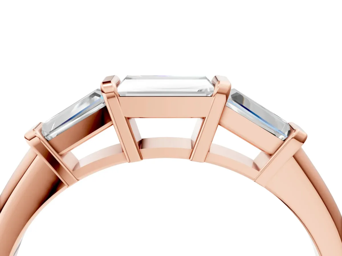Three-Stone Baguette Cut Channel Set Diamond Band Rose gold