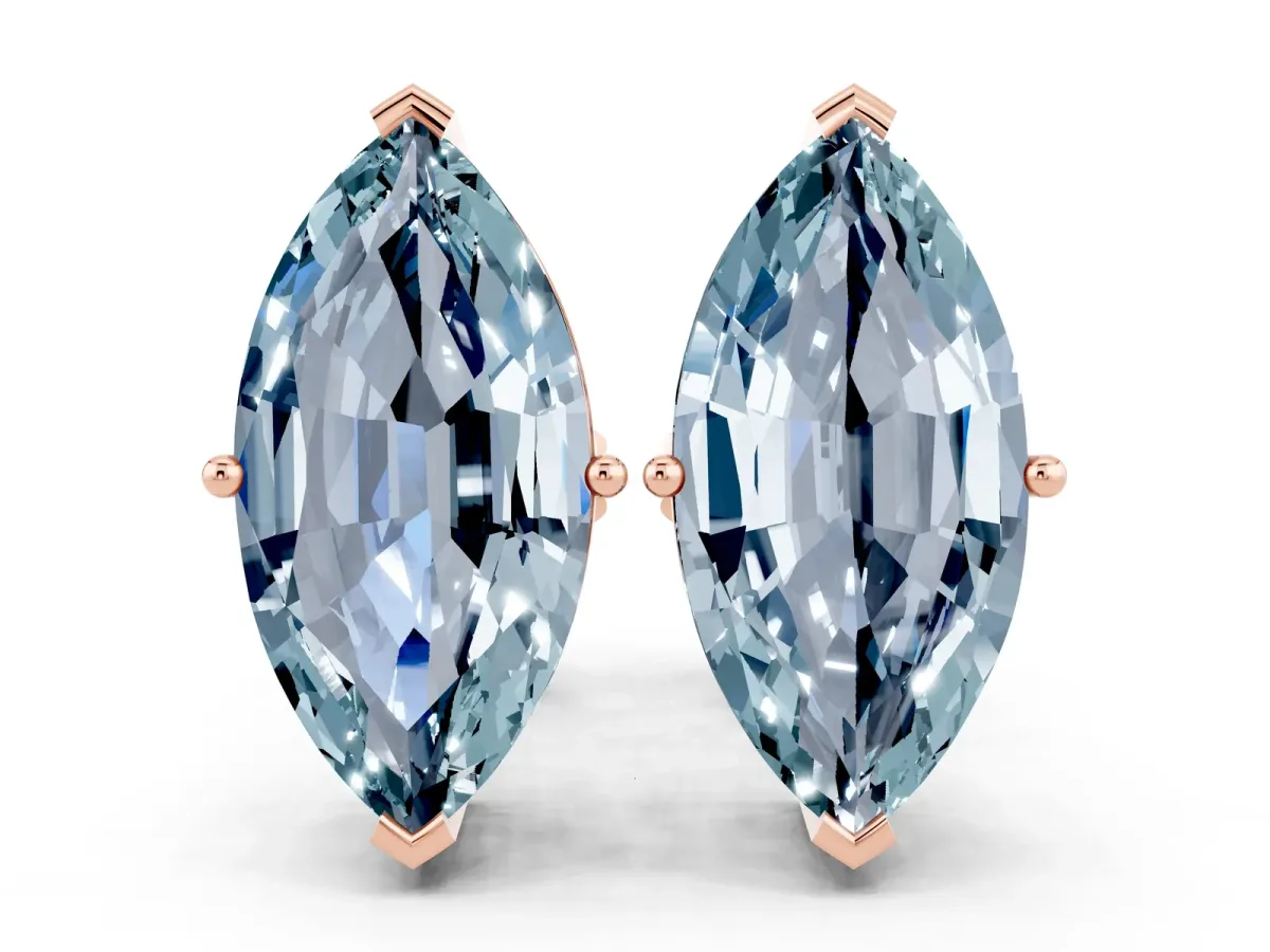 Marquise Cut Aquamarine Stud Earrings Rose gold