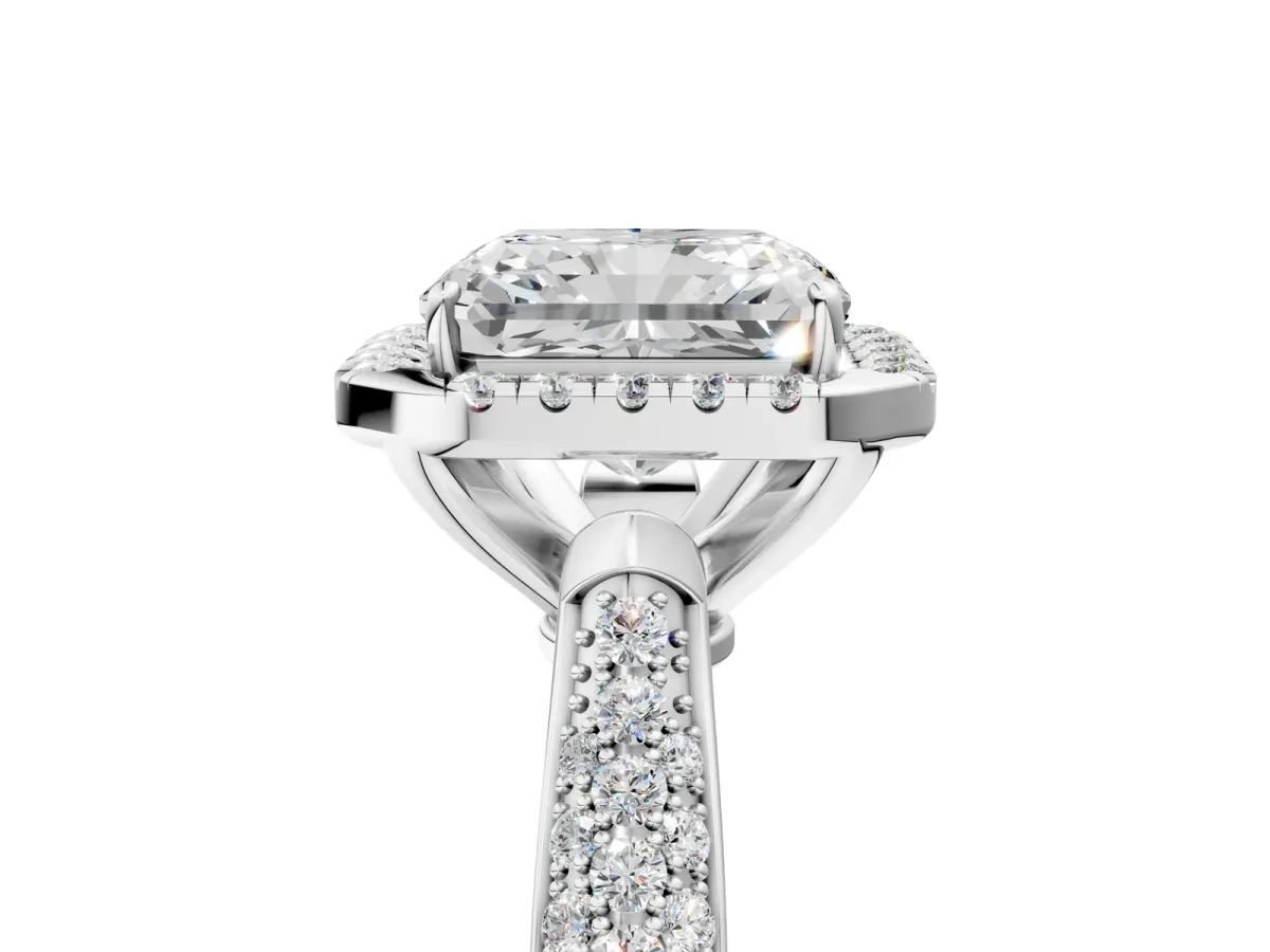 Radiant Cut Cut Halo Pave Band Four-Prong Setting Ring Platinum