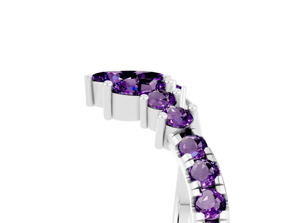 Chevron Marquise and Round Amethyst Open Band with Prong Setting Silver