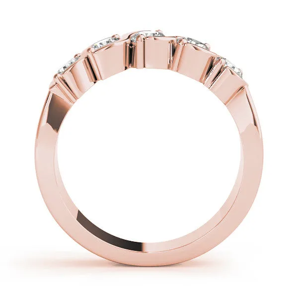 Five-Stone Round Diamond Wave Prong Setting White Gold Band Rose gold