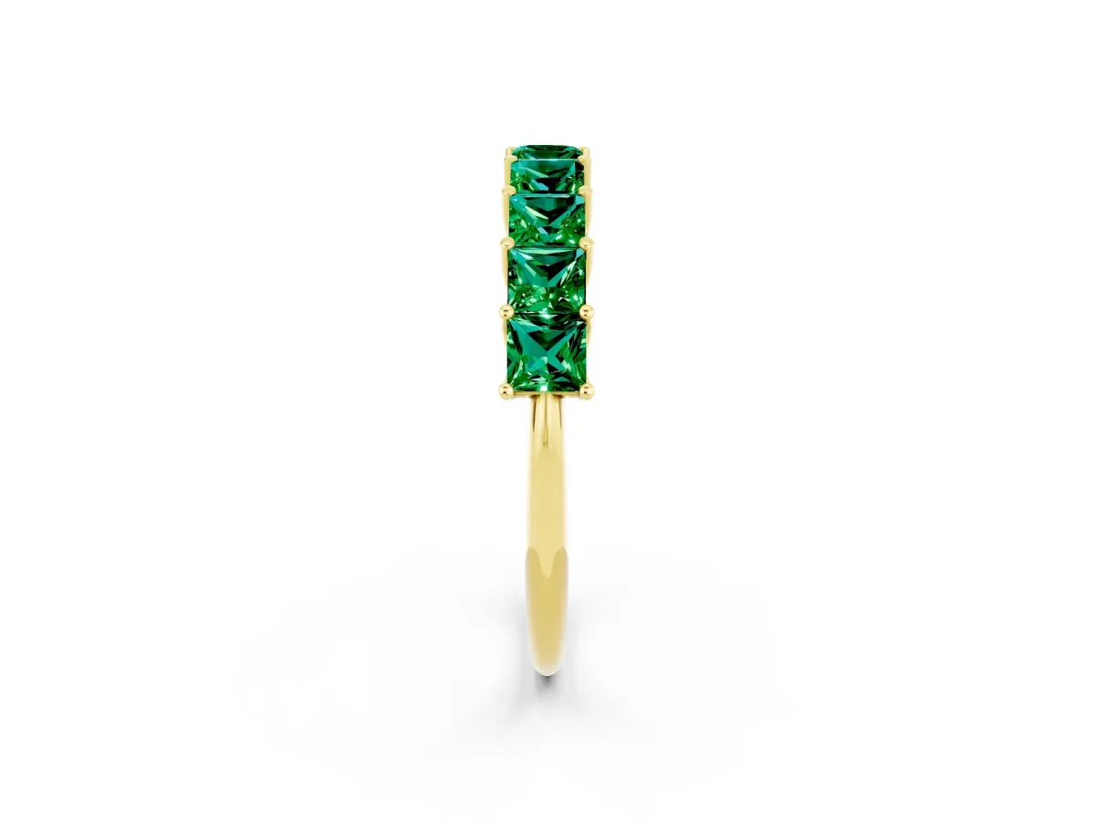 Princess Cut Emerald Channel-Set Eternity Band with Prong Setting Yellow gold