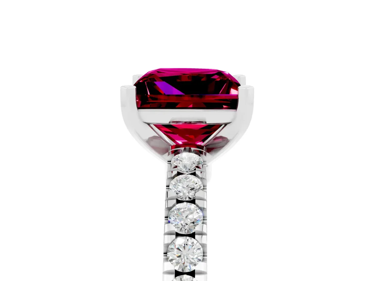 Princess Cut Solitaire Garnet with Pavé Band and Four-Prong Setting Silver
