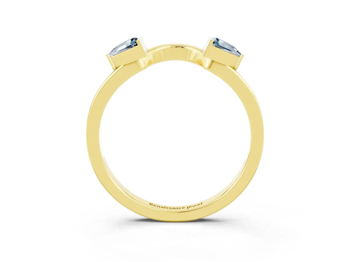 Trillion Aquamarine Open Band Ring with Bezel Setting Yellow gold