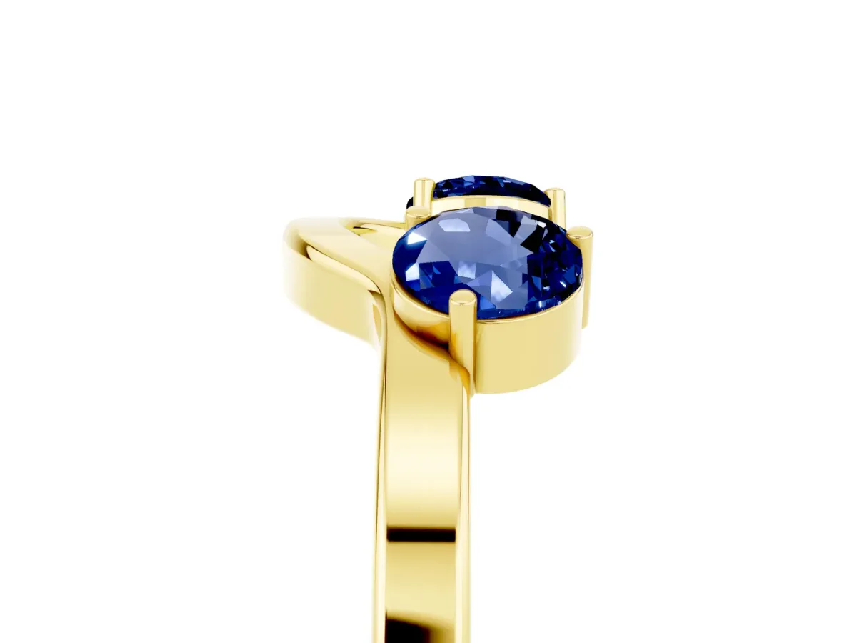 Dual Round Blue Sapphire Open Band Ring with Prong Setting Yellow gold