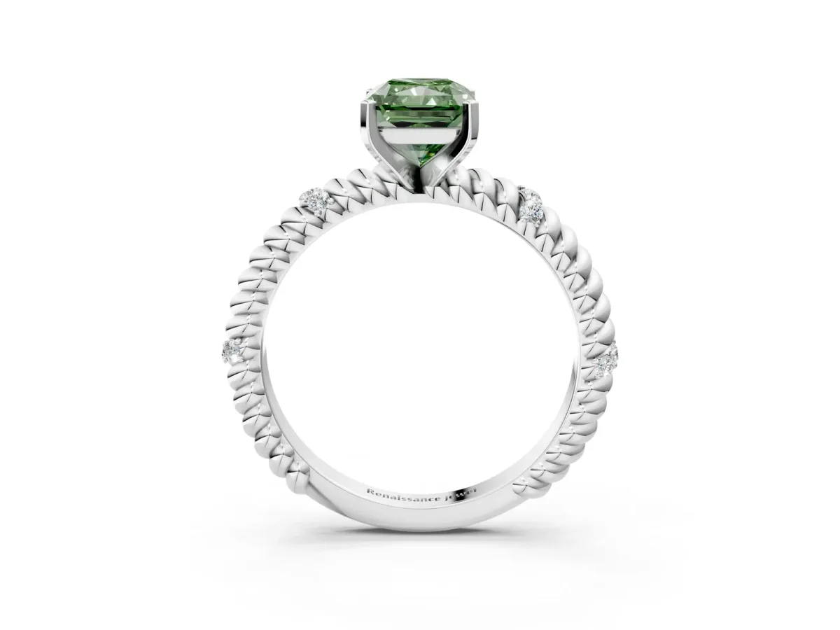 Fancy Green Radiant Cut Solitaire Twisted Band Prong Set Engagement Ring Silver