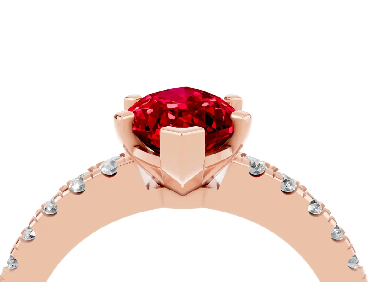 Marquise Cut Solitaire Ruby with Pavé Band and Four-Prong Setting Rose gold