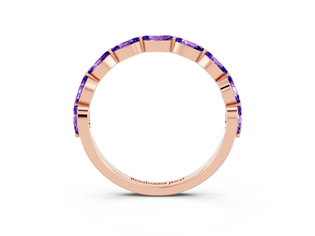 Marquise Tanzanite Half Eternity Band with Prong Setting Rose gold