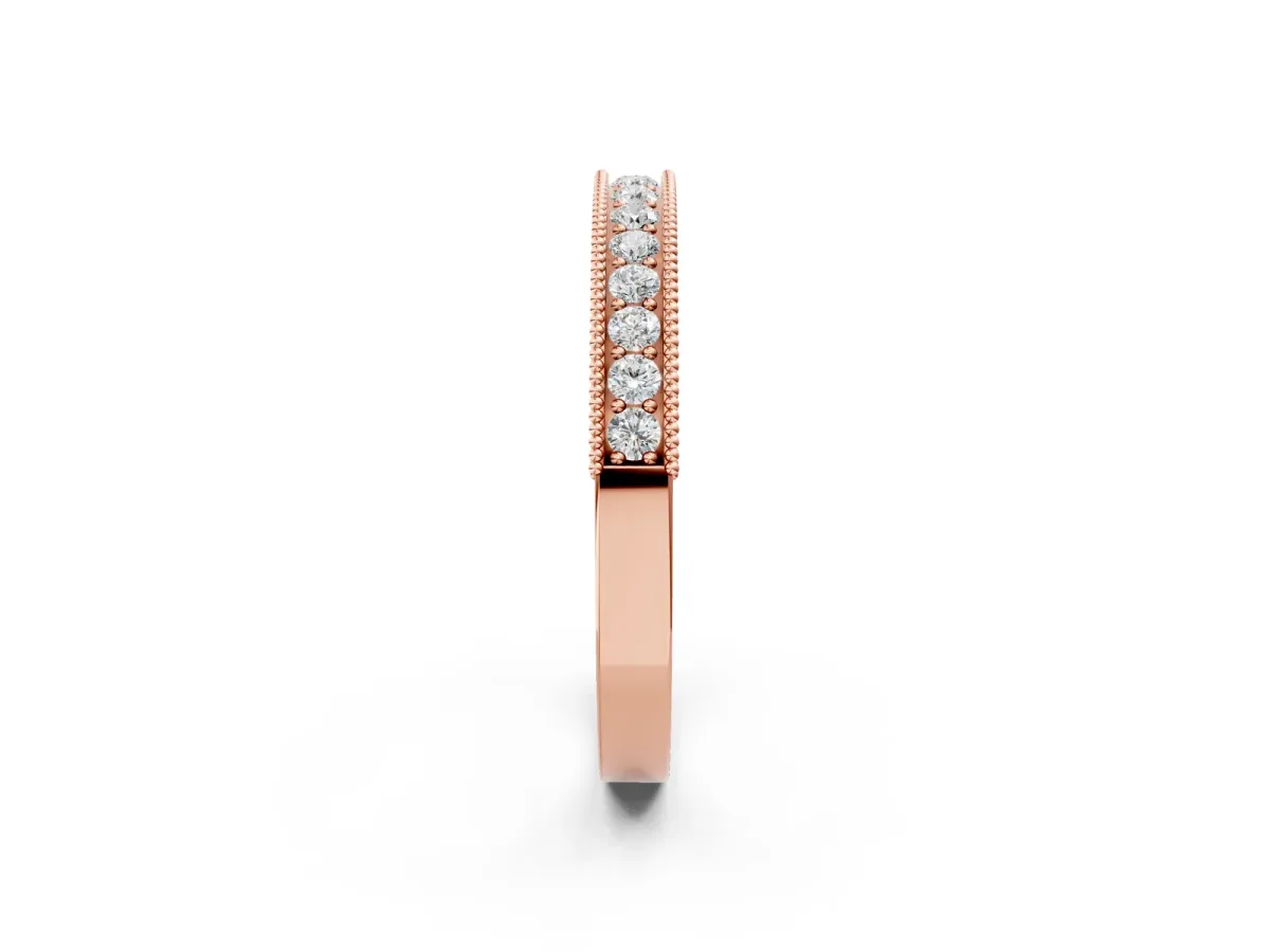 Channel Set Round Diamond Milgrain Edge Eternity Band Rose gold