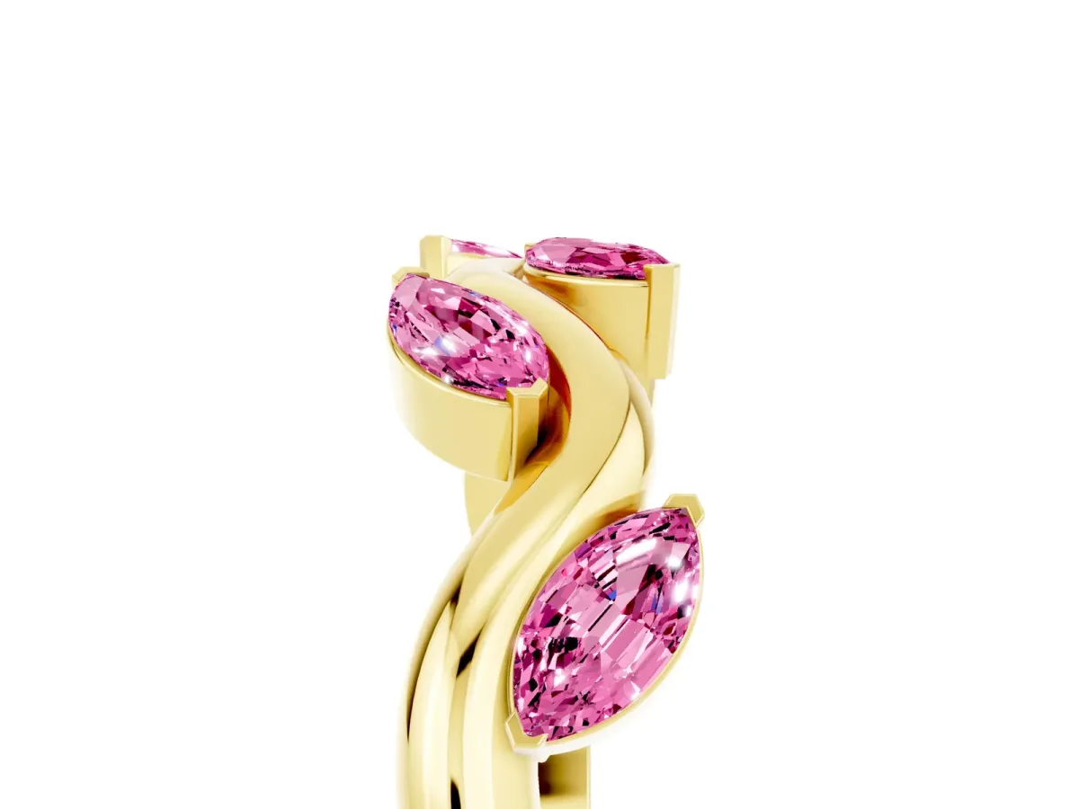 Marquise Pink Sapphire Twisted Band with Prong Setting Yellow gold