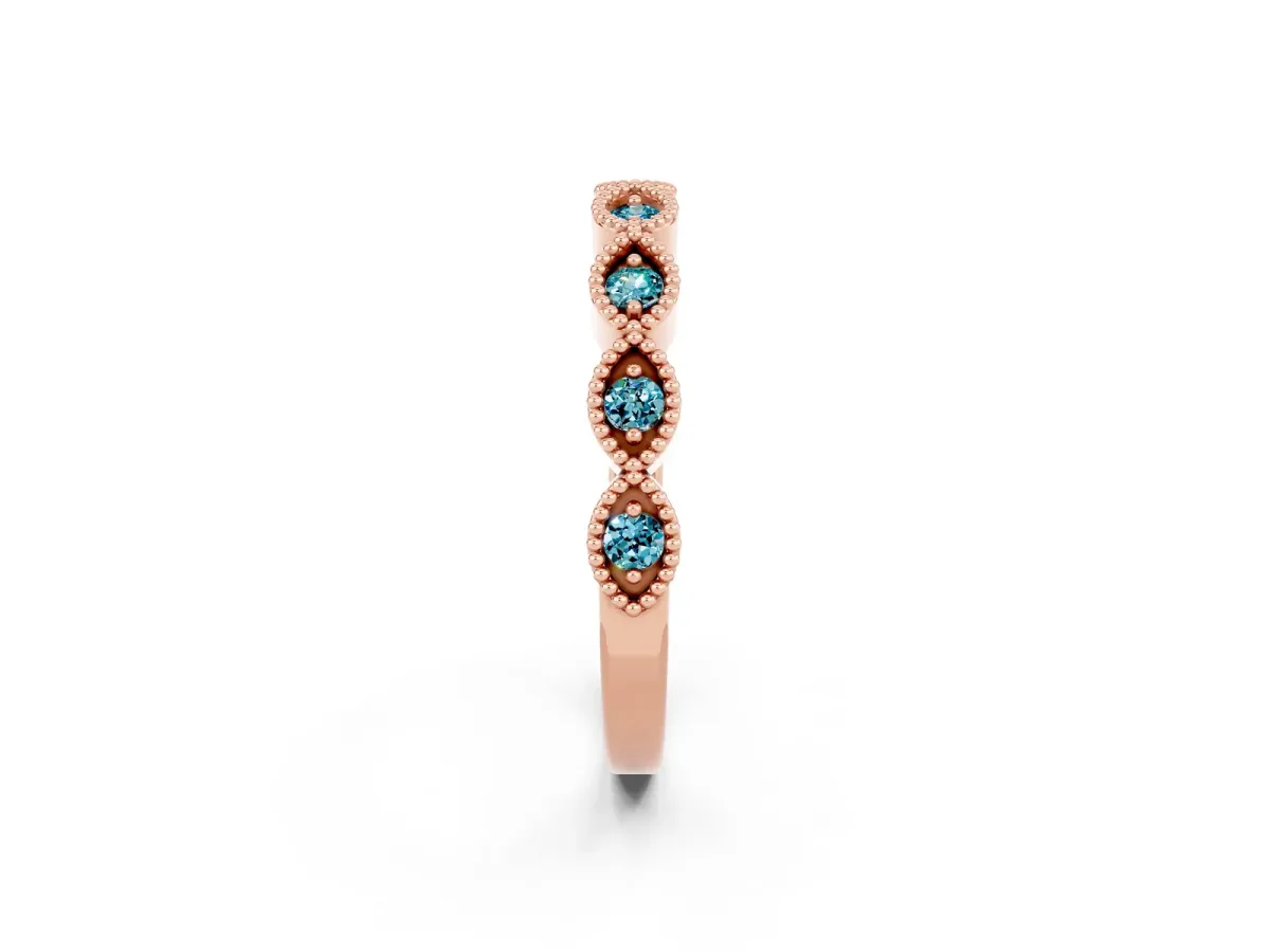 Milgrain Marquise Blue Topaz Half Eternity Band with Bezel Setting Rose gold