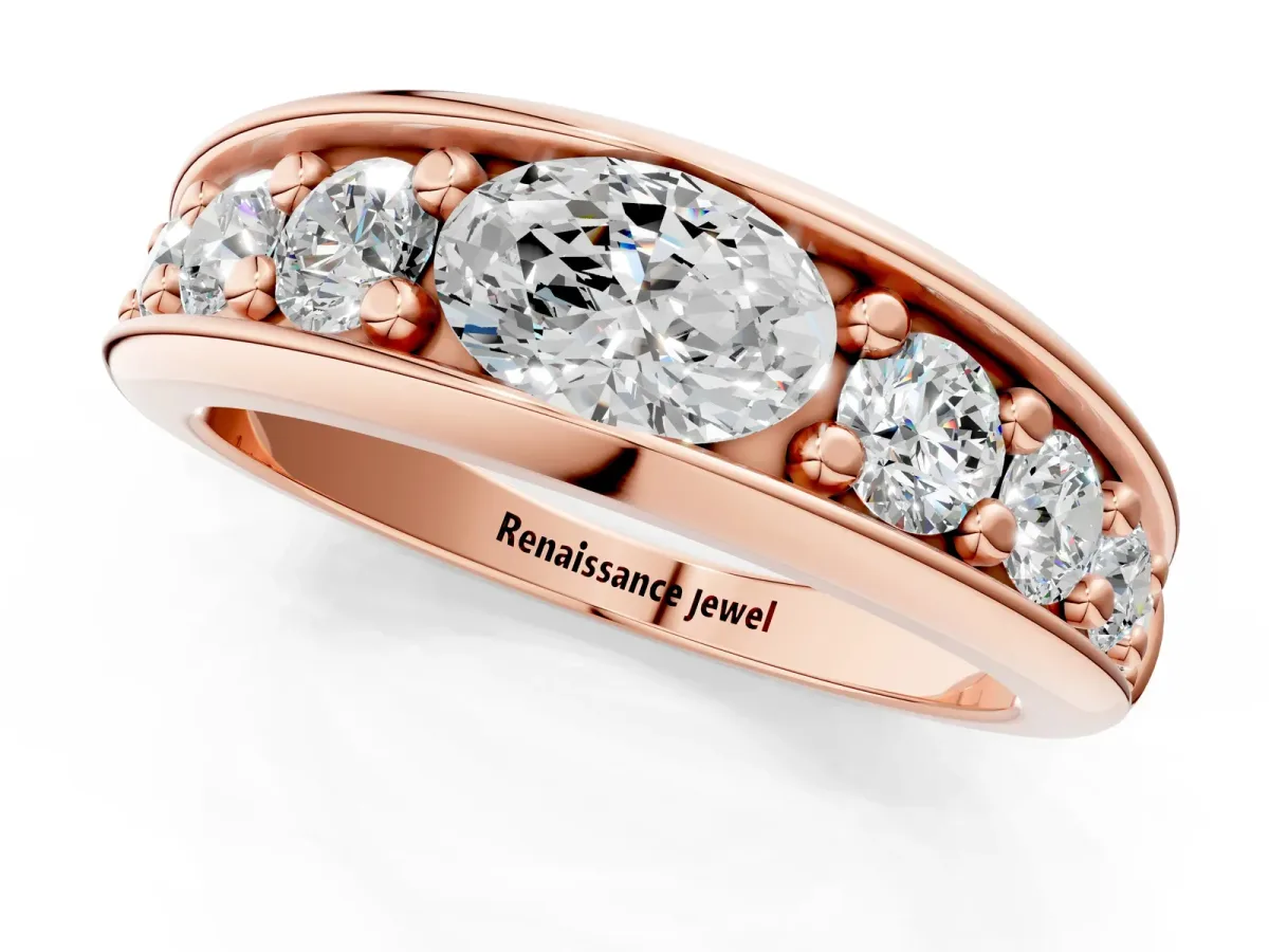 Oval Diamond Mens Ring with Round Diamond Accents Rose gold