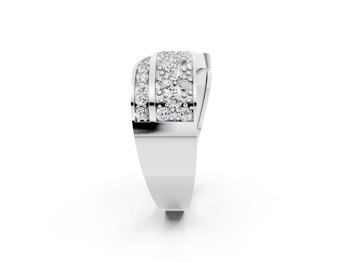 Pavé Round Moissanite Crossover Band with Bead Prong Setting Silver
