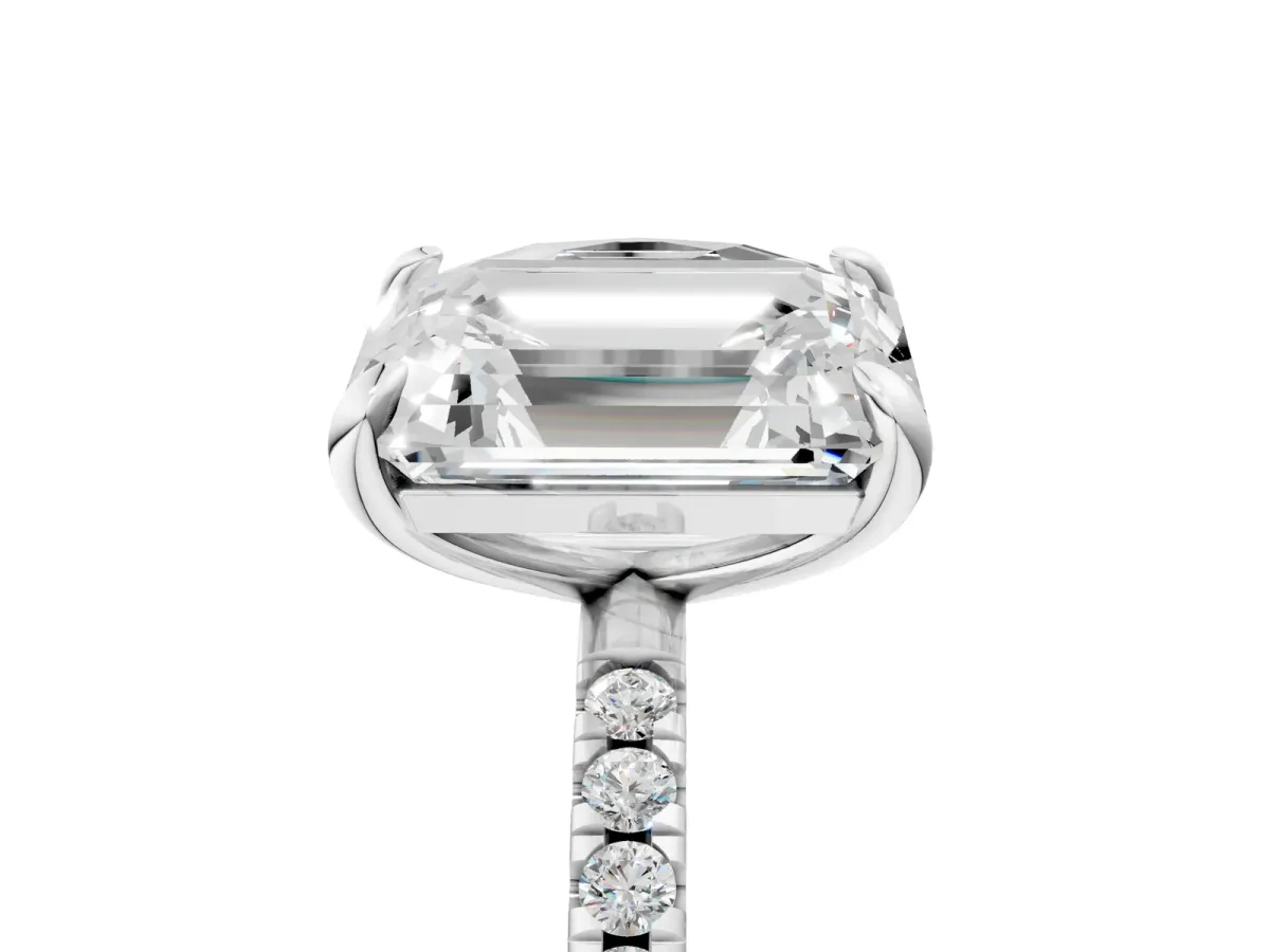 Oval and Radiant Toi Moi Ring with Prong Setting and Pave Band Silver