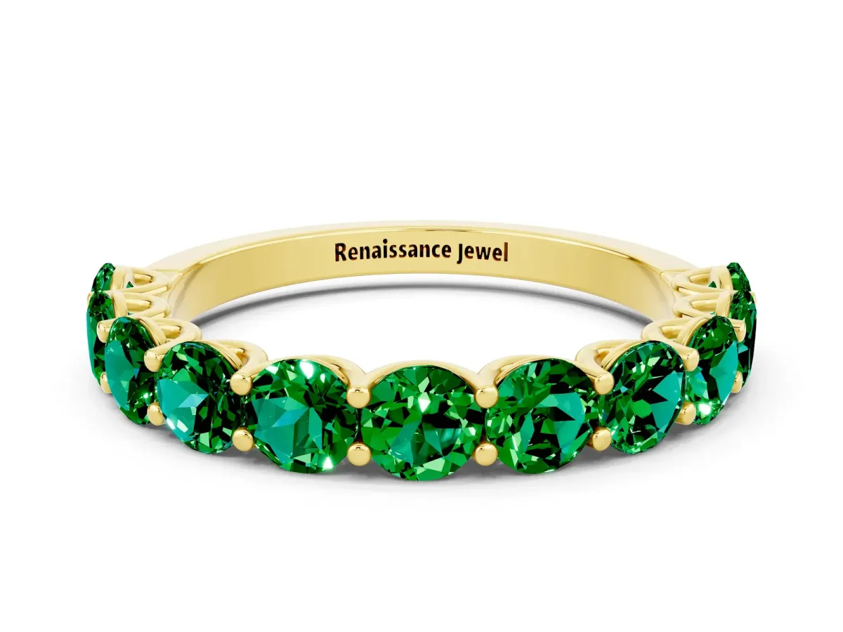 Round Emerald Shared Prong Eternity Band Yellow gold