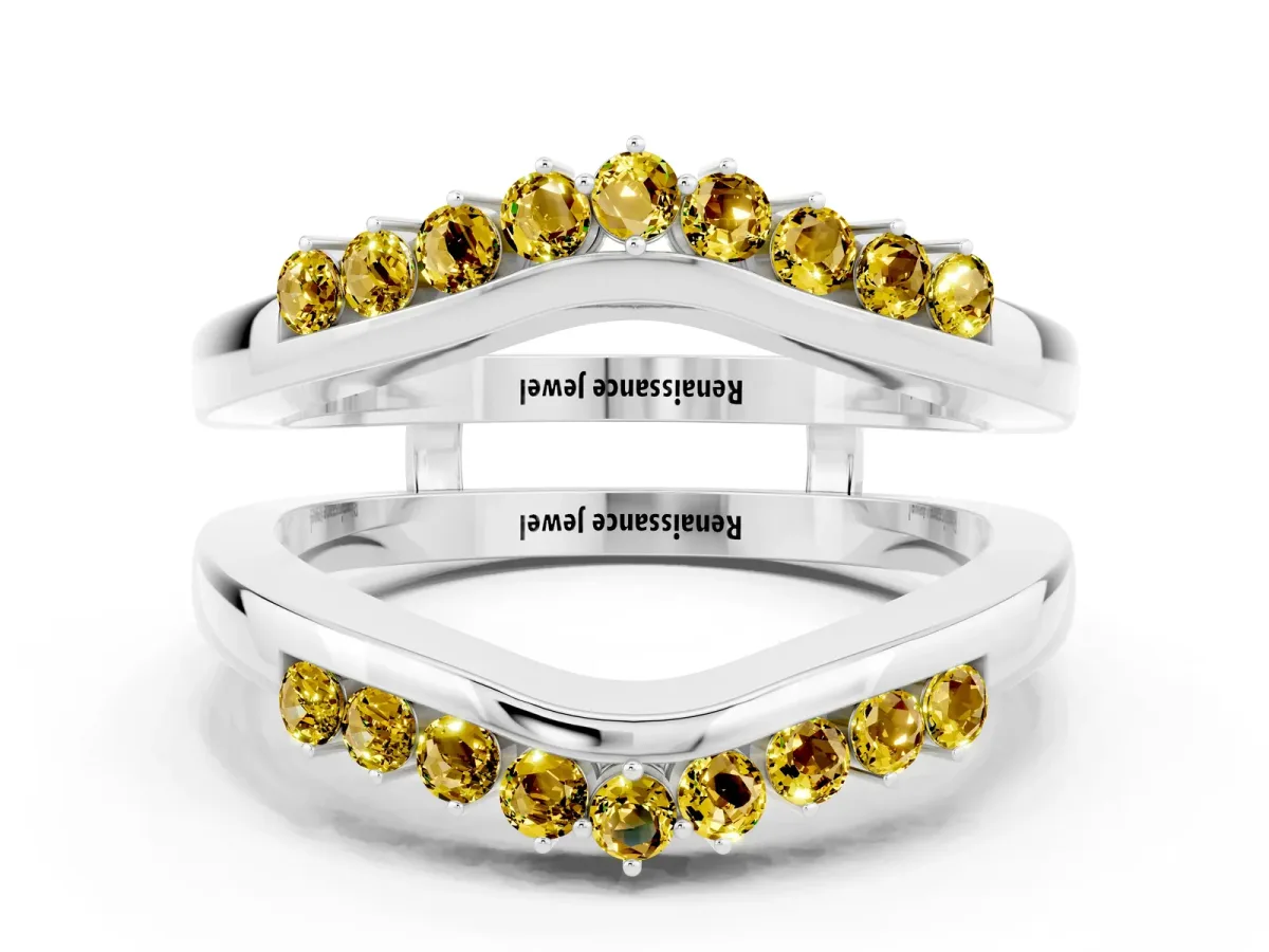Round Yellow Sapphire Chevron Contour Band with Prong Setting Silver