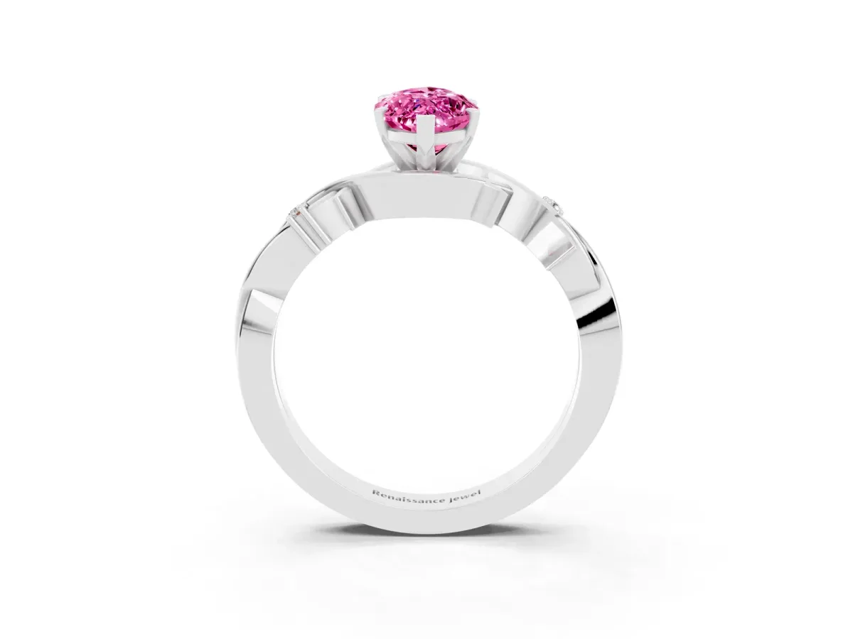Marquise Cut Pink Sapphire Solitaire Ring with Twisted Band and Prong Setting Silver