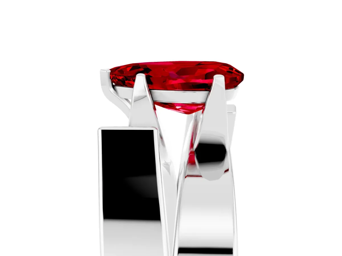 Modern Tension Set Pear Cut Ruby Solitaire Wide Band Ring White gold