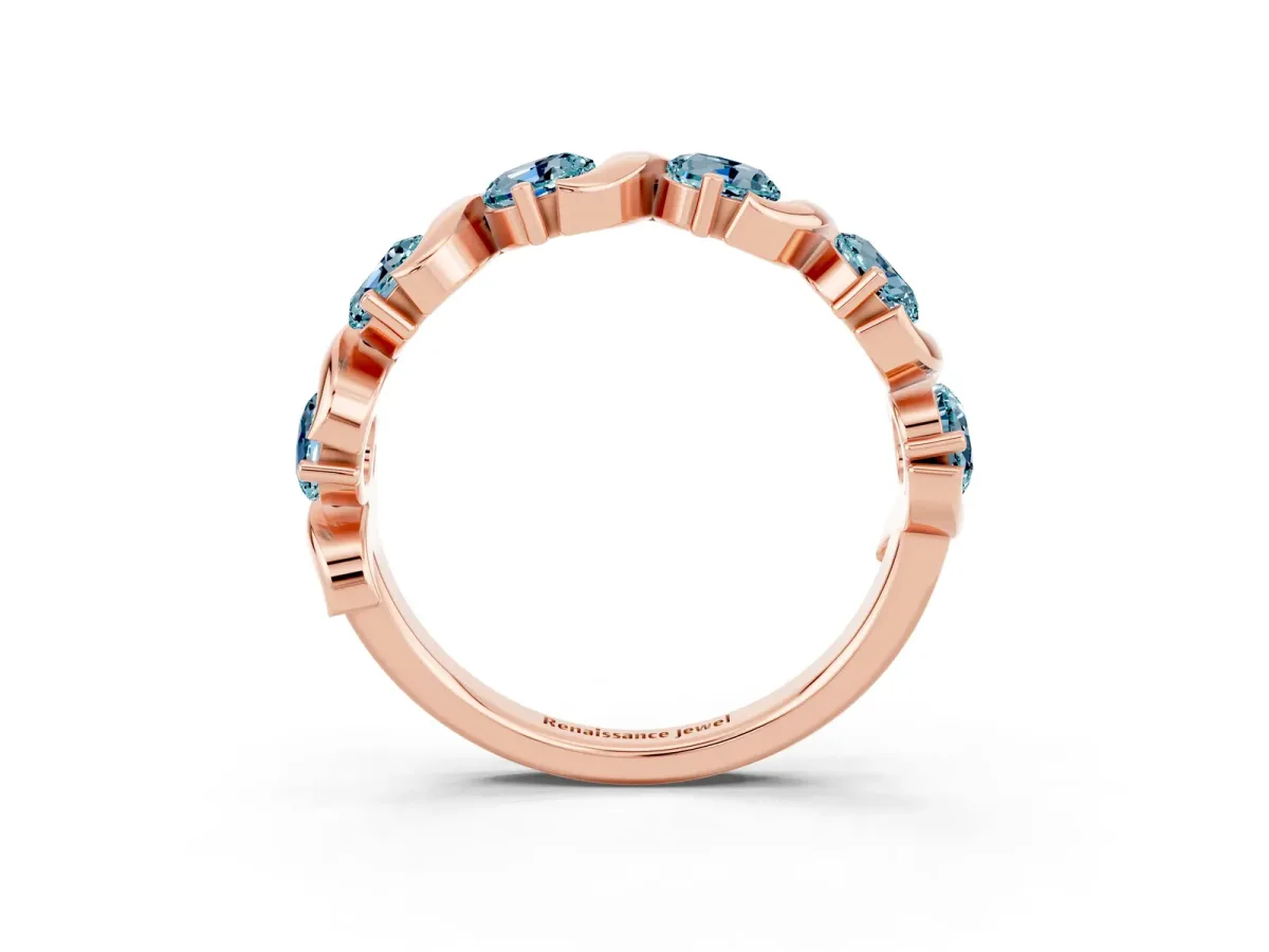 Six-Stone Round Aquamarine Wave Band with Shared Prong Setting Rose gold