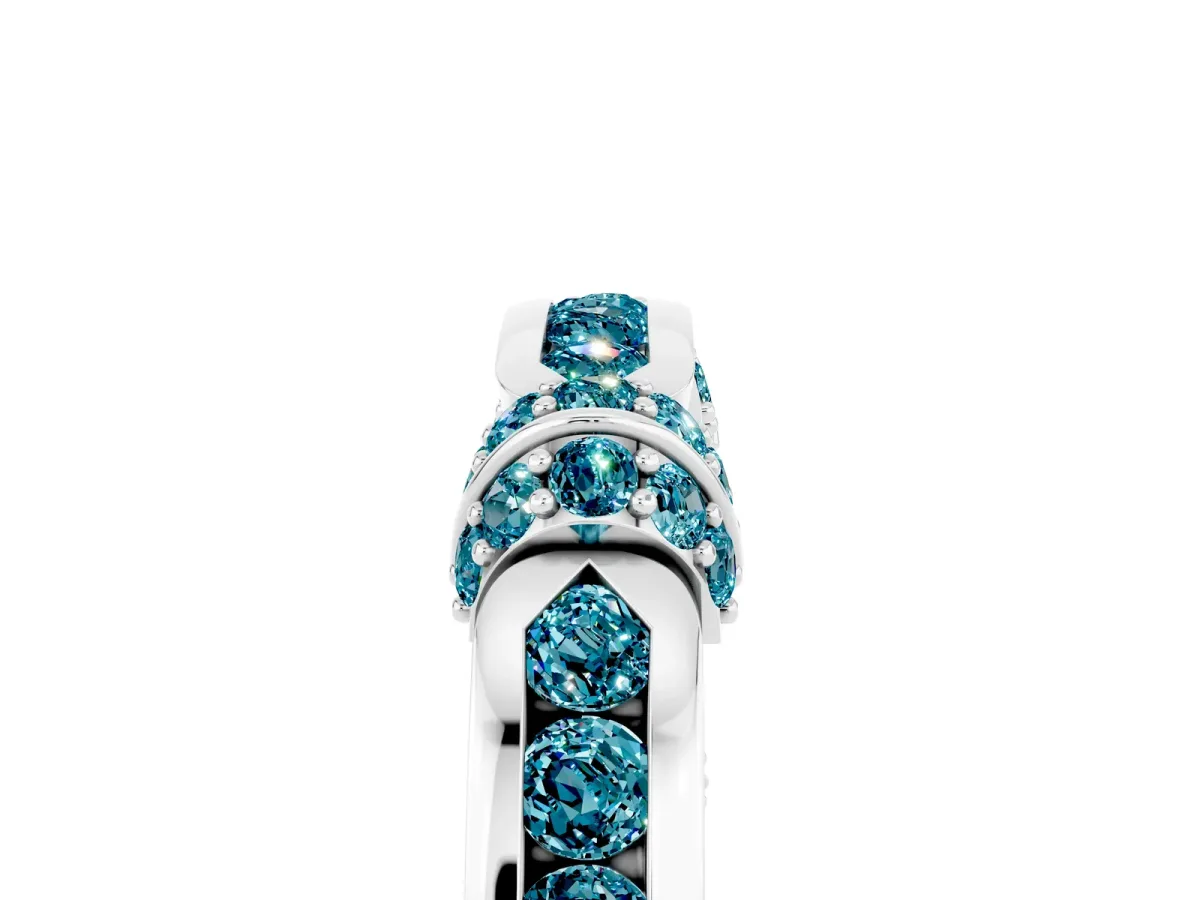 Pavé Round Blue Topaz Link Band with Bezel Setting Platinum