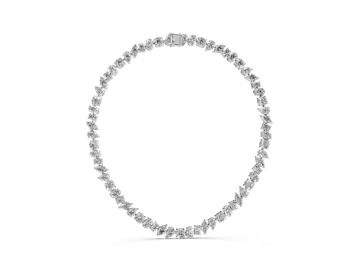 Mixed Shape Diamond Tennis Necklace Silver