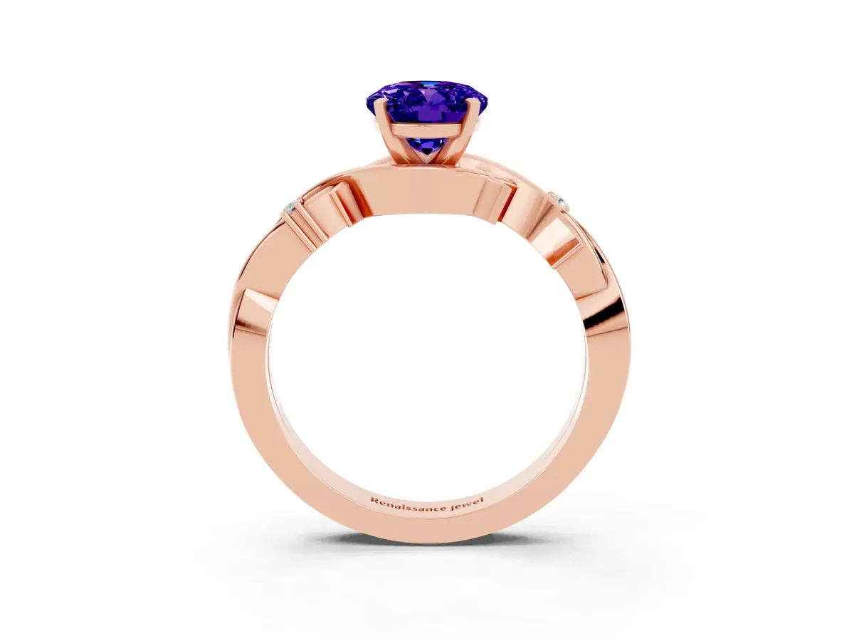 Oval Cut Tanzanite Solitaire Ring with Twisted Band and Prong Setting Rose gold
