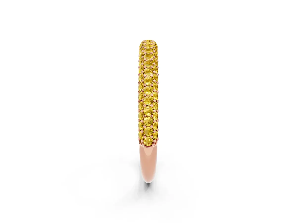 Round Yellow Sapphire Pavé Eternity Band with Shared Prong Setting Rose gold