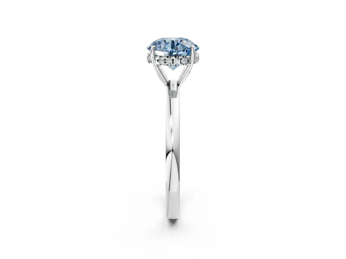 Fancy Blue Round Cut Solitaire Diamond Ring with Prong Setting and Plain Band Platinum