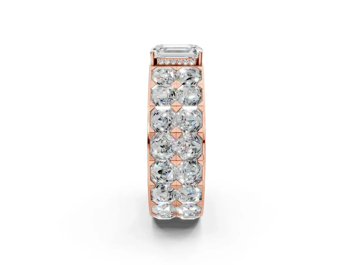 Emerald Cut Diamond Radiant Pavé Mens Ring Rose gold