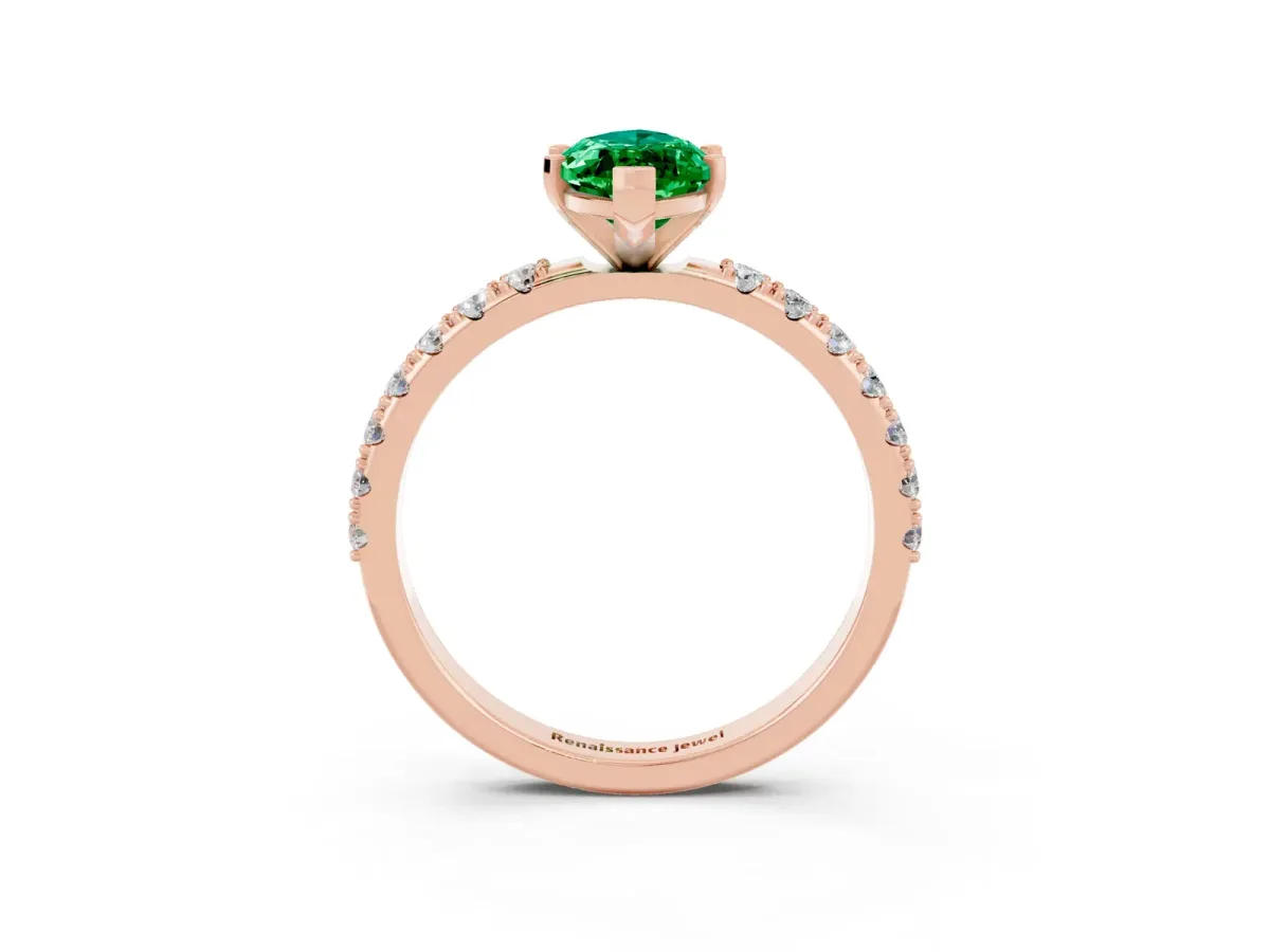 Marquise Cut Emerald Solitaire Pavé Band with Four-Prong Setting Rose gold
