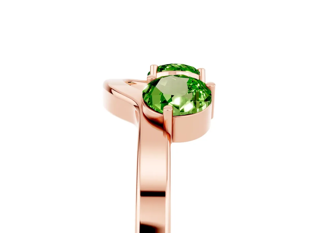 Dual Round Peridot Open Band Ring with Prong Setting Rose gold