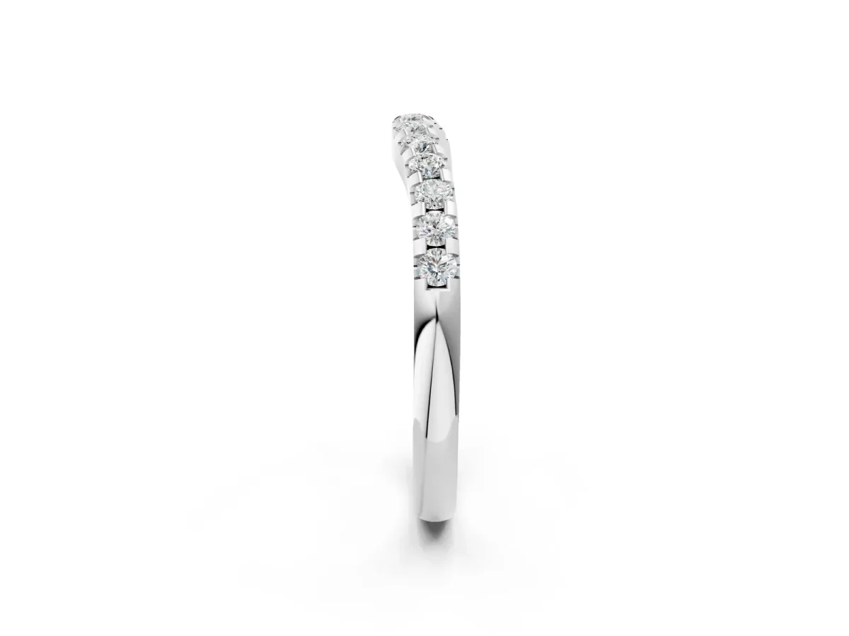 Curved Diamond Half Eternity Band with Round Cut Stones in Pavé Setting Platinum