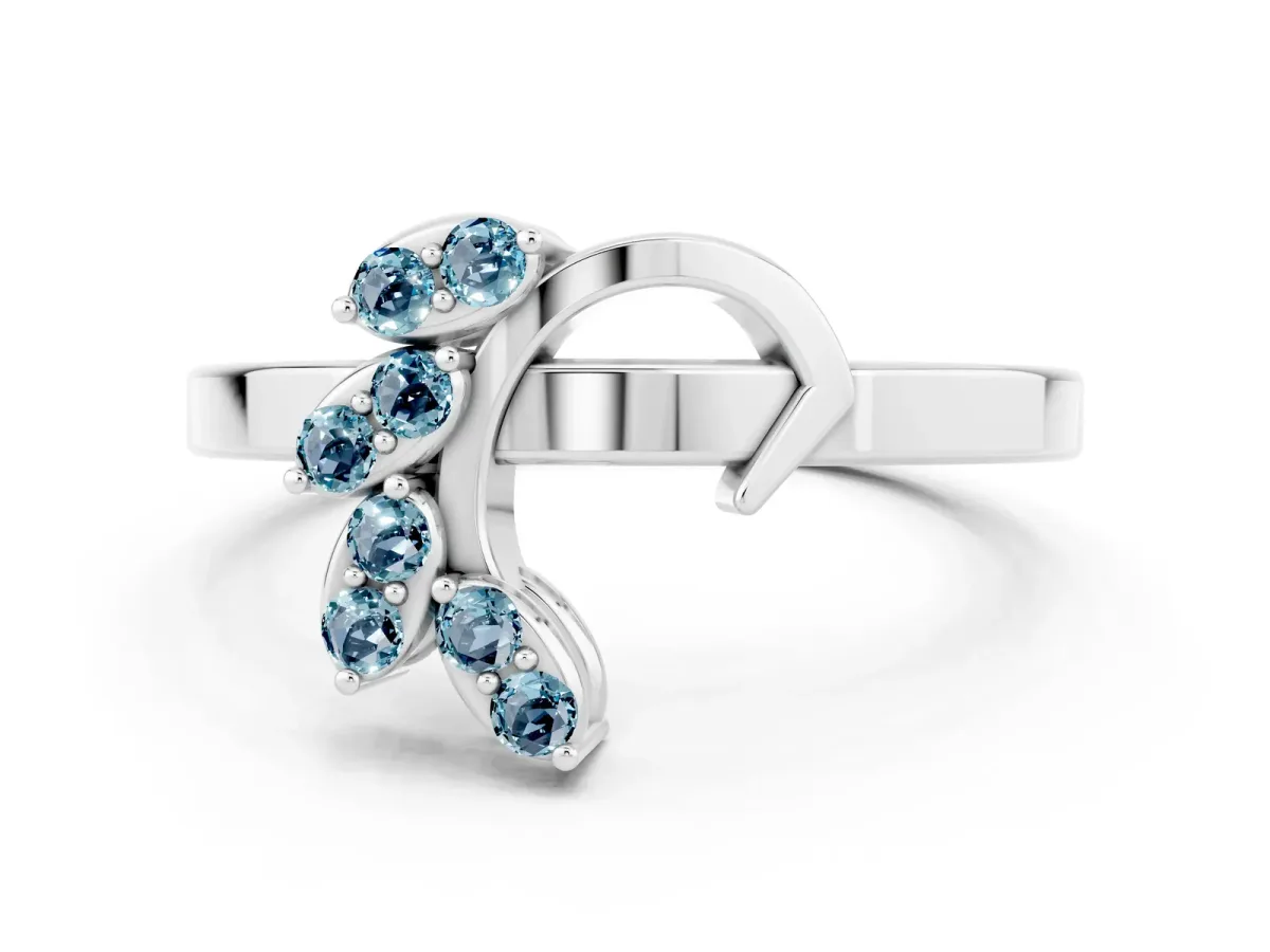 Marquise Aquamarine Cluster Bypass Ring with Prong Setting White gold