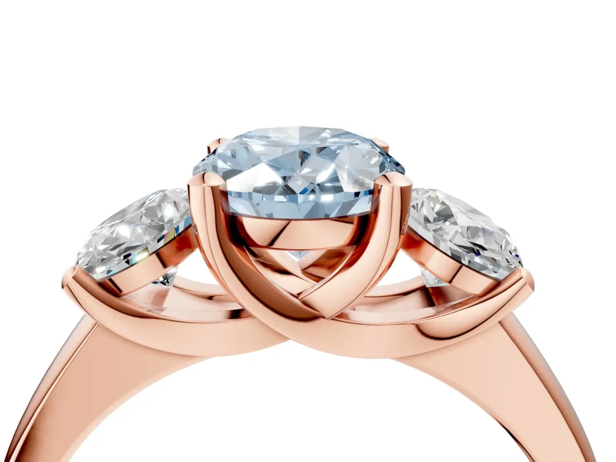 Fancy Blue Three-Stone Oval Cut Cut Solitaire Ring with Classic Prong Setting Rose gold