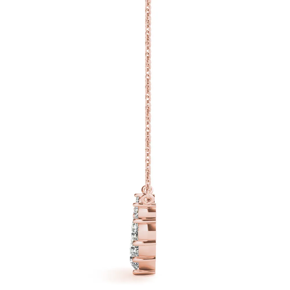 Round Diamond Graduated V-Prong Necklace Rose gold