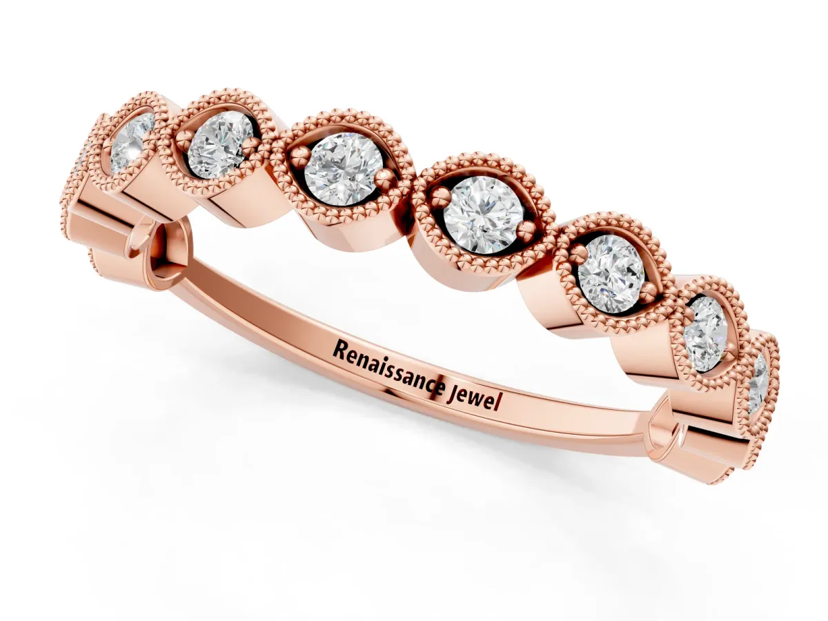 Milgrain Marquise Diamond Eternity Band with Bezel Setting Rose gold