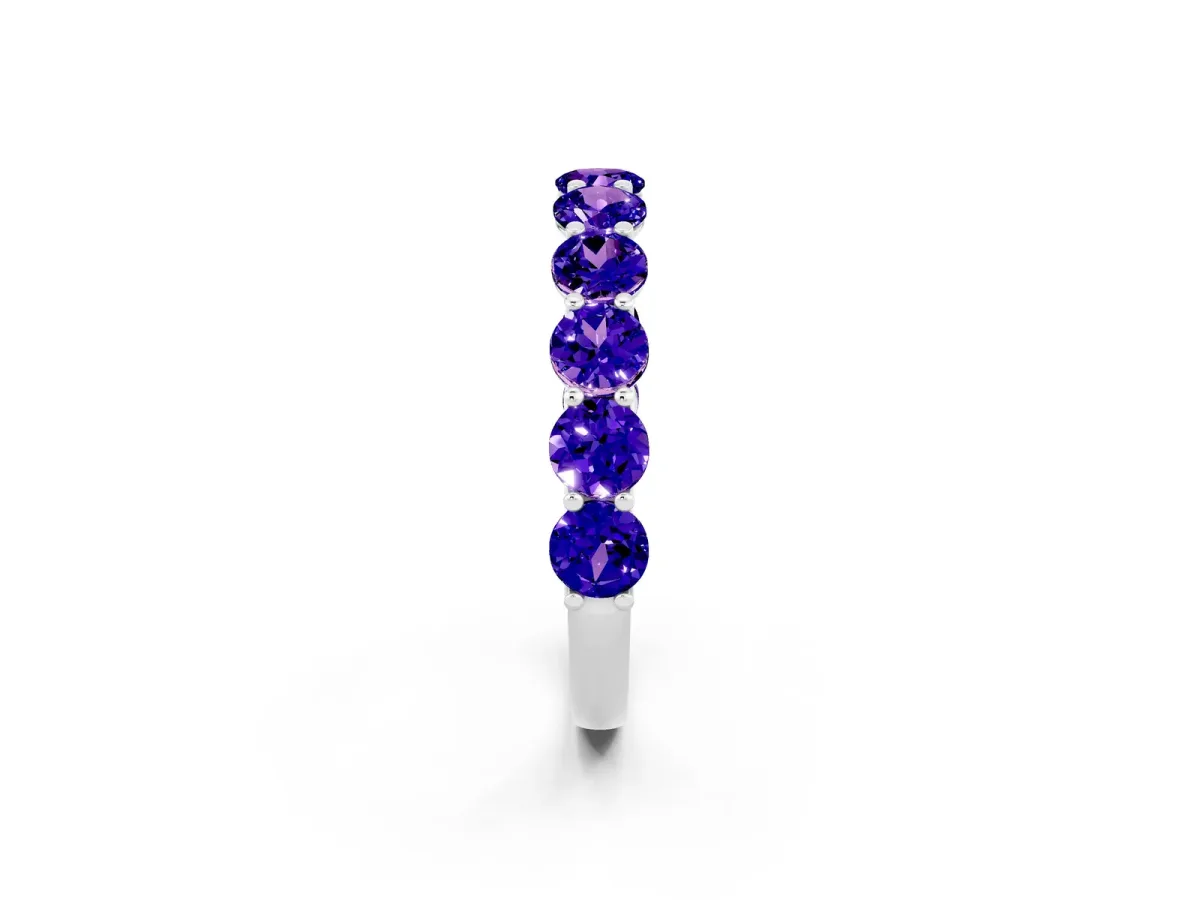 Round Tanzanite Shared Prong Eternity Band Silver