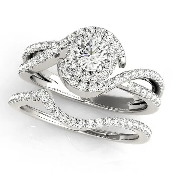 Round Cut Halo Twist Band Solitaire Prong Setting Platinum
