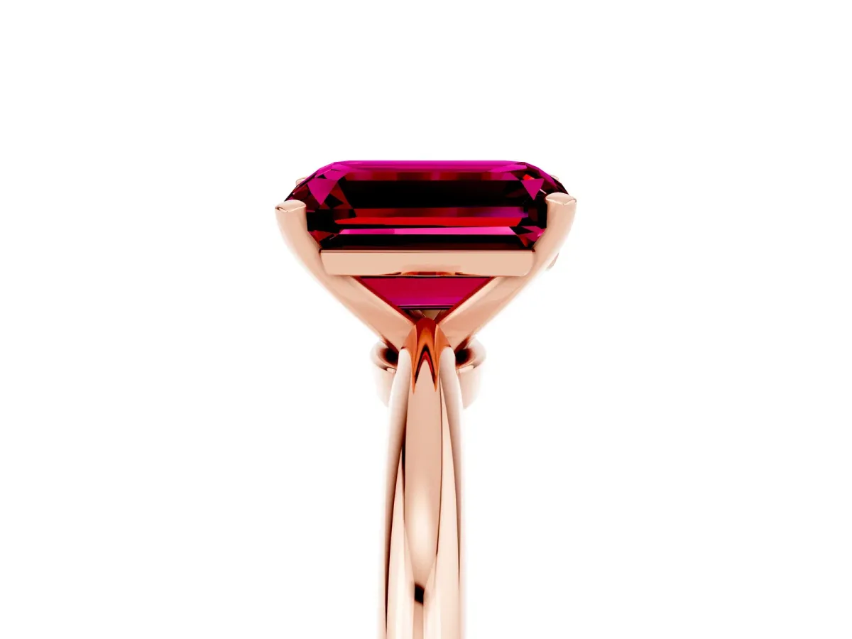 Emerald Cut Garnet Solitaire Ring with Six-Prong Setting and Classic Band Rose gold