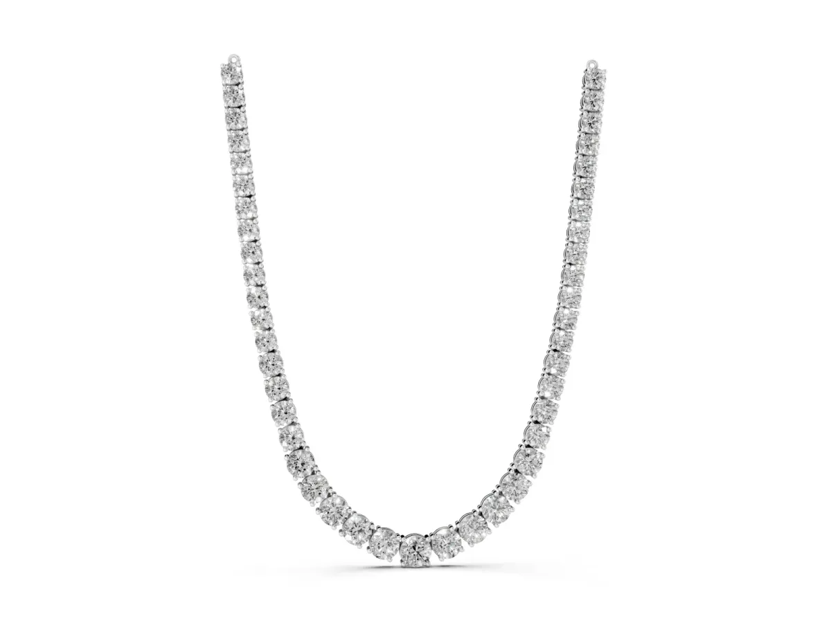 Round Diamond Tennis Necklace with Prong Setting Silver