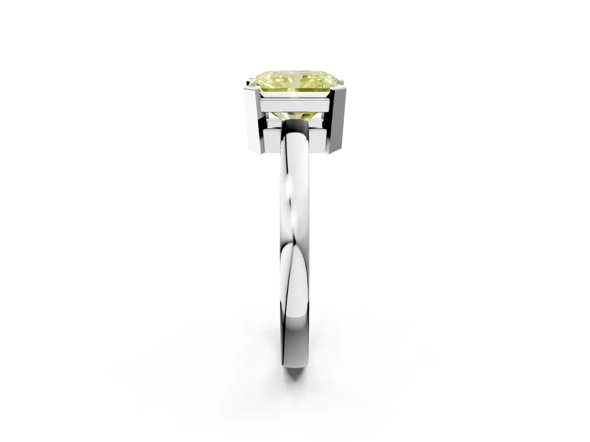Fancy Yellow Radiant Cut Cut Solitaire Ring with Four-Prong Setting and Classic Band Platinum