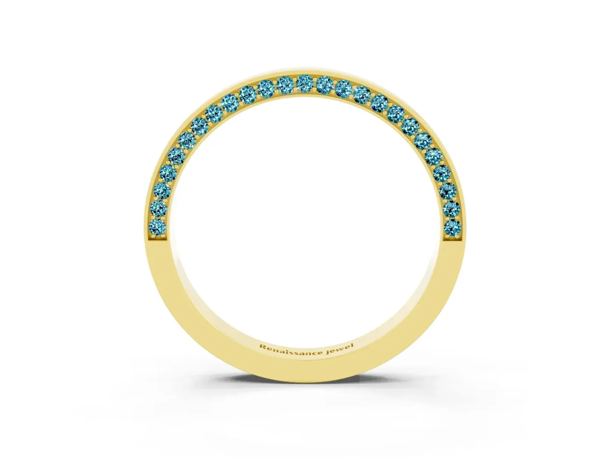 Pavé Round Blue Topaz Channel Set Band Yellow gold