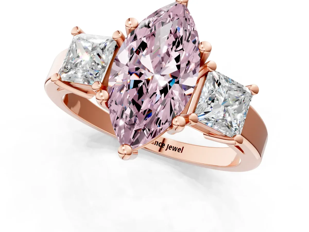Fancy Pink Three-Stone Marquise Cut Cut Solitaire Ring with Prong Setting Rose gold