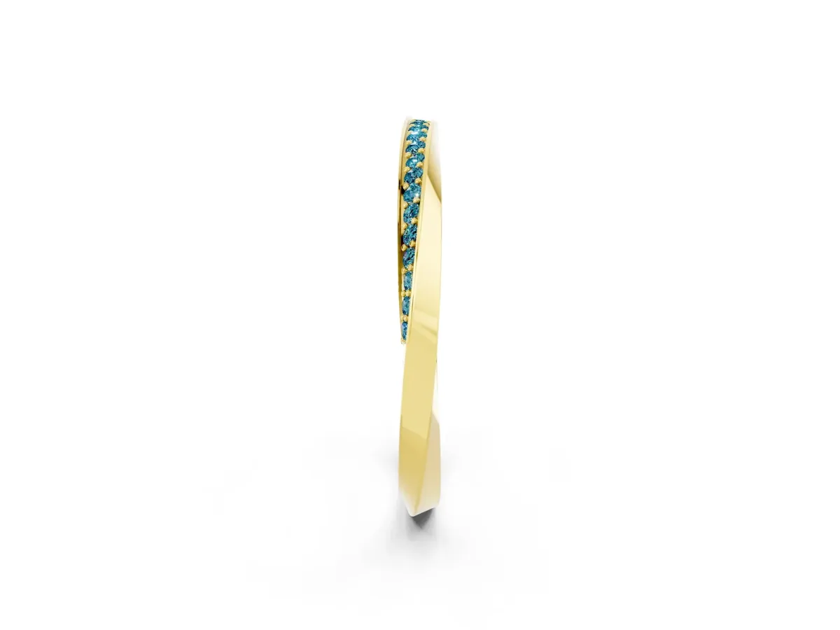 Pavé Round Blue Topaz Twist Band Yellow gold