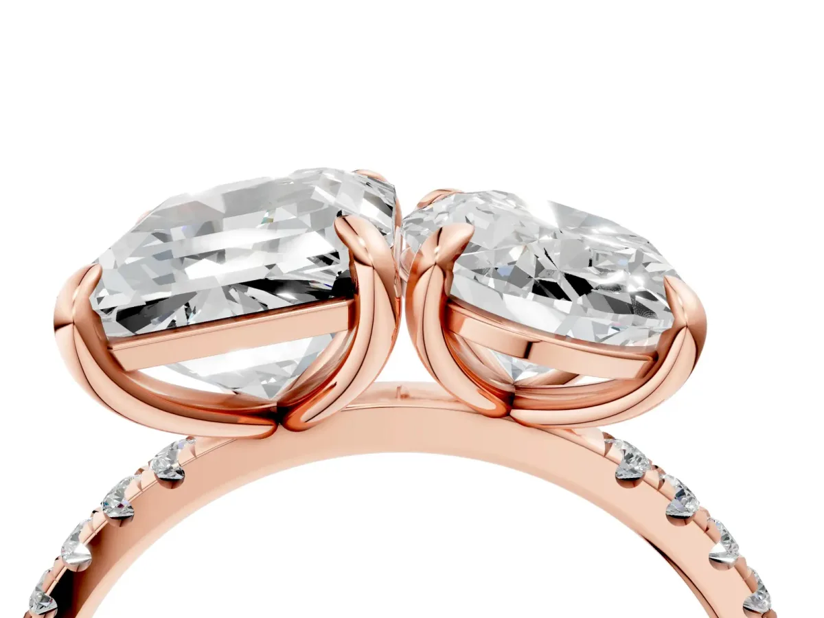 Oval and Emerald Toi Moi Ring with Prong Setting and Micro Pave Band Rose gold
