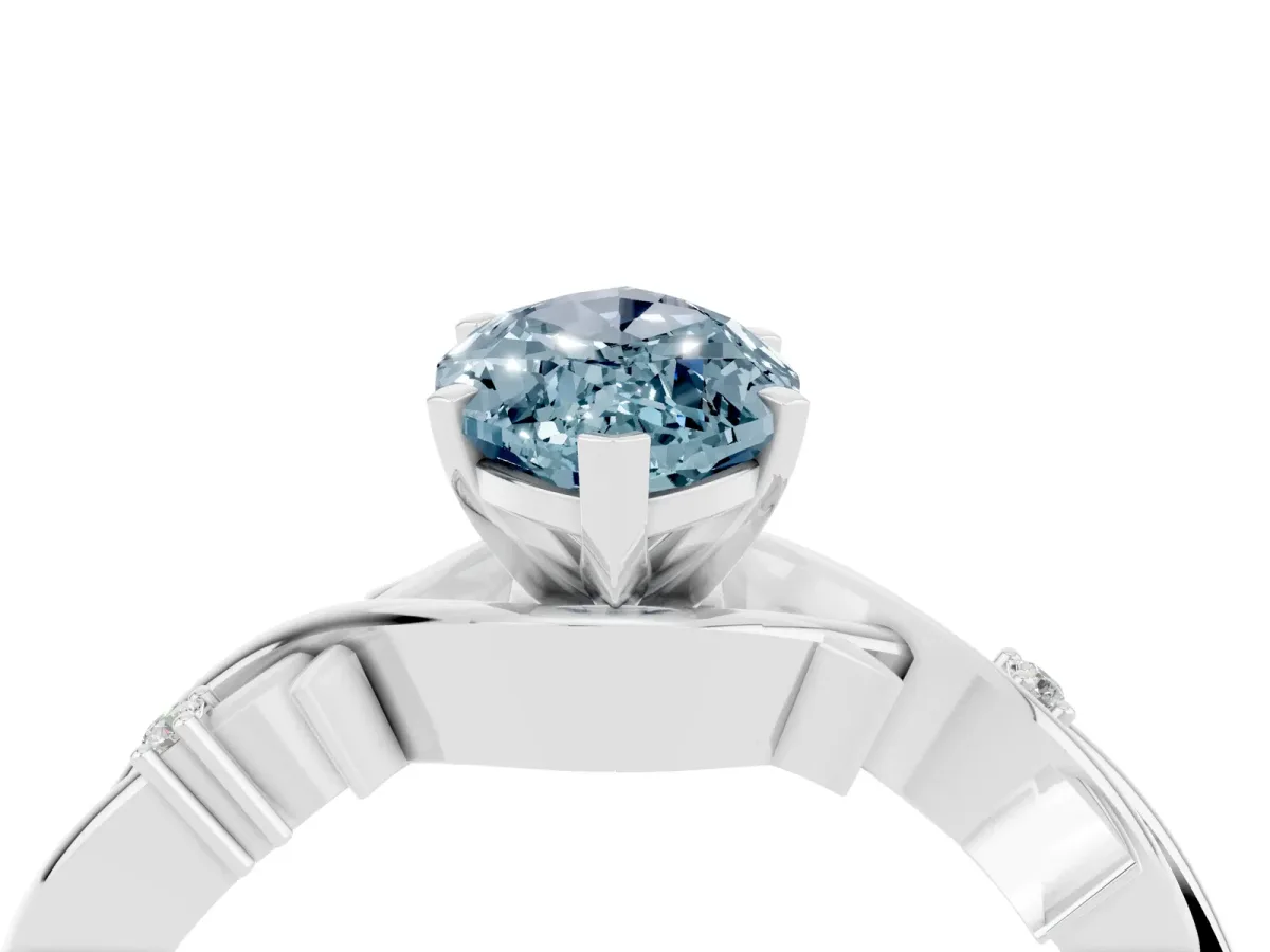 Marquise Cut Aquamarine Solitaire Ring with Twisted Band and Prong Setting Silver