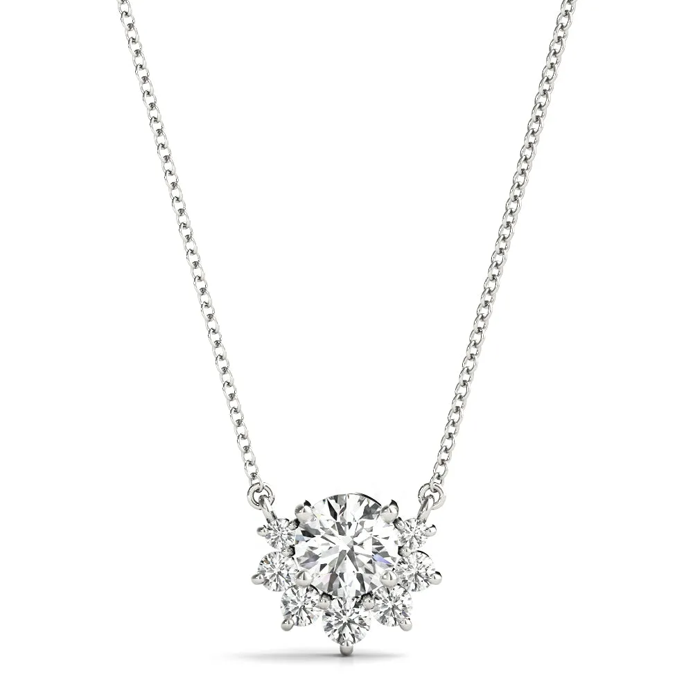 Round Cluster Diamond Pendant with Prong Setting Silver
