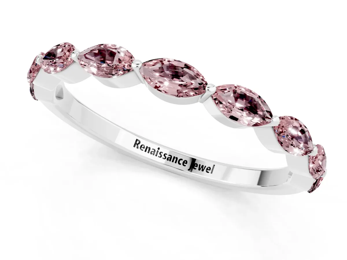 Marquise Morganite Half Eternity Band with Prong Setting Silver